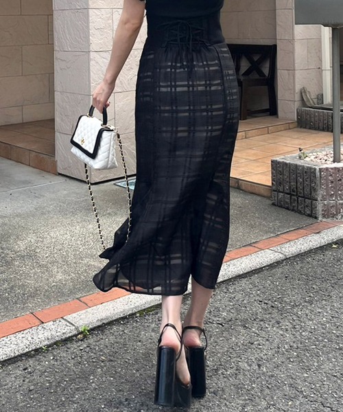 ROYAL PARTY(ロイヤルパーティー)の「ウエストリブシアーチェックマーメイドスカート(スカート・レディース・グレー/オフホワイト/ブラック・FREE)」の8枚目の写真