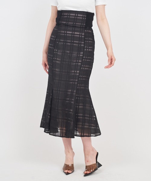 ROYAL PARTY(ロイヤルパーティー)の「ウエストリブシアーチェックマーメイドスカート(スカート・レディース・グレー/オフホワイト/ブラック・FREE)」の21枚目の写真