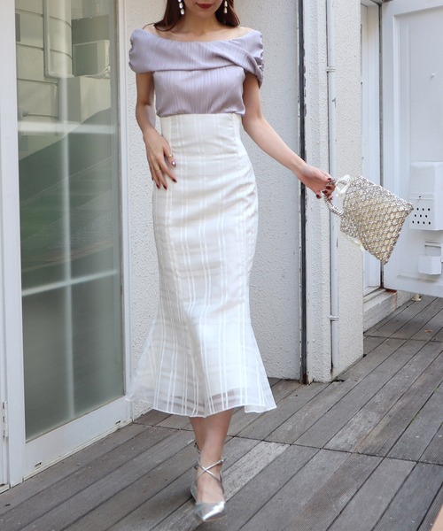 ROYAL PARTY(ロイヤルパーティー)の「ウエストリブシアーチェックマーメイドスカート(スカート・レディース・グレー/オフホワイト/ブラック・FREE)」の6枚目の写真