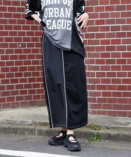 RODEO CROWNS WIDE BOWL（ロデオクラウンズワイドボウル）の「ナイロンドッキングステッチスカート（スカート・レディース・グリーン系その他2/ブラック系その他/ブルー系その他・FREE）」の9枚目の写真