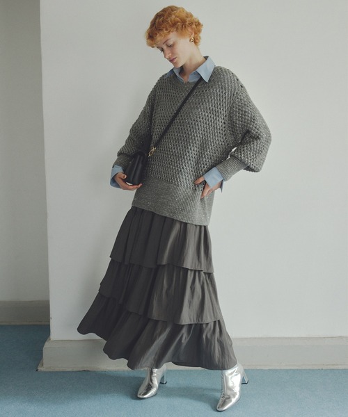 セール】モヘアライクメッシュスパンコールニットプルオーバー
