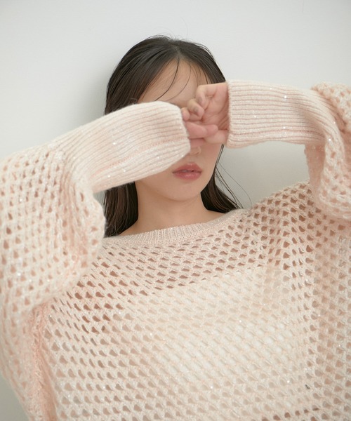 VIS(ビス)の「モヘアライクメッシュスパンコールニットプルオーバー(ニット/セーター・レディース・キナリ/チャコールグレー/ピンク・FREE)」の12枚目の写真