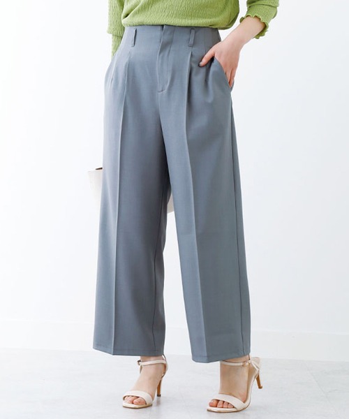 BELLUNA PLUS(ベルーナ)の「シワになりにくい!麻調ワイドパンツ65丈(その他パンツ・レディース・ライトグレー/ブラック/アイボリー・MEDIUM/X-LARGE/LARGE)」の1枚目の写真