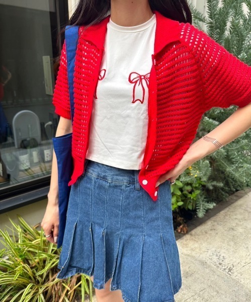 nemne store（ネンネストア）の「かぎ針編みニットカーディガン（カーディガン/ボレロ・レディース・ブルー/レッド・フリー）」の9枚目の写真
