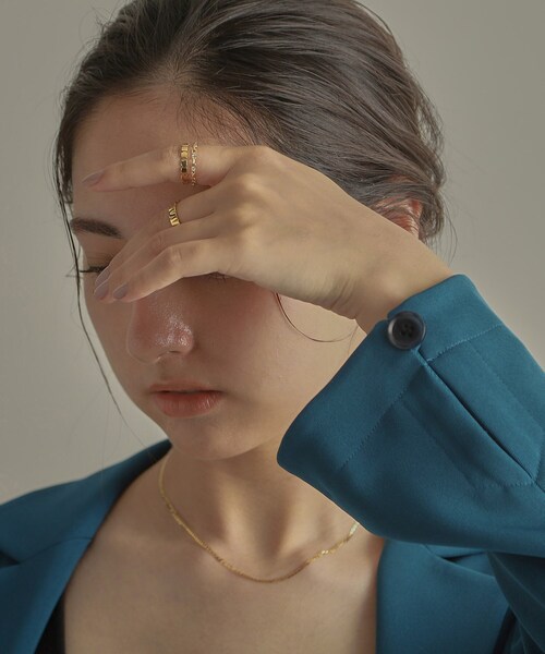 K18ダイヤモンド ロングカットアズキチェーン リング（リング