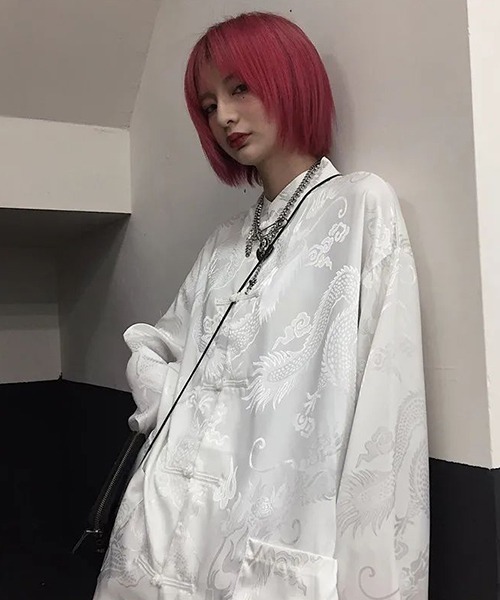 WARAIJOGO(ワライジョウゴ)の「《WARAIJOGO(ワライジョーゴ)》スタンドカラー総柄チャイナシャツ(シャツ/ブラウス・メンズ・ブラック/ホワイト・FREE)」の10枚目の写真