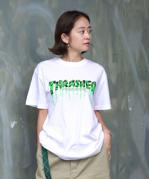 THRASHER(スラッシャー)の「Blood Drip S/S T-SHIRTS/スラッシャー5.6オンススタンダードフィットブラッドドリップロゴプリント半袖Tシャツ(Tシャツ/カットソー・メンズ・ホワイト×グリーン/ブラック×グリーン・MEDIUM/XX-LARGE/X-LARGE/LARGE)」の9枚目の写真