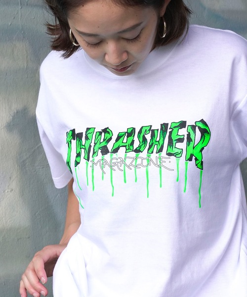 THRASHER(スラッシャー)の「Blood Drip S/S T-SHIRTS/スラッシャー5.6オンススタンダードフィットブラッドドリップロゴプリント半袖Tシャツ(Tシャツ/カットソー・メンズ・ホワイト×グリーン/ブラック×グリーン・MEDIUM/XX-LARGE/X-LARGE/LARGE)」の5枚目の写真
