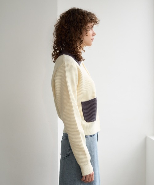 Formeque（フォルミーク）の「バイカラーニットカーディガン（カーディガン/ボレロ・レディース・アイボリー・FREE）」の3枚目の写真