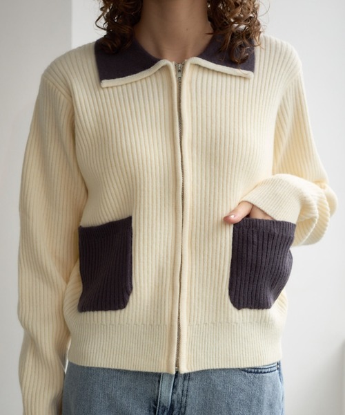 Formeque（フォルミーク）の「バイカラーニットカーディガン（カーディガン/ボレロ・レディース・アイボリー・FREE）」の5枚目の写真