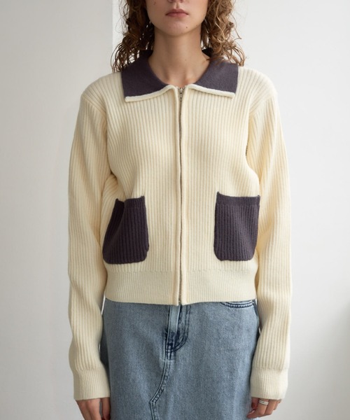 Formeque（フォルミーク）の「バイカラーニットカーディガン（カーディガン/ボレロ・レディース・アイボリー・FREE）」の2枚目の写真