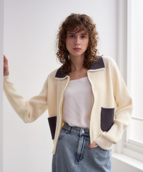Formeque（フォルミーク）の「バイカラーニットカーディガン（カーディガン/ボレロ・レディース・アイボリー・FREE）」の7枚目の写真