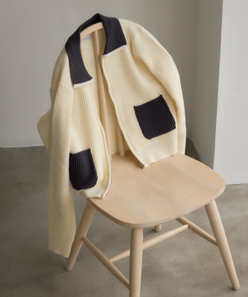 Formeque（フォルミーク）の「バイカラーニットカーディガン（カーディガン/ボレロ・レディース・アイボリー・FREE）」の11枚目の写真