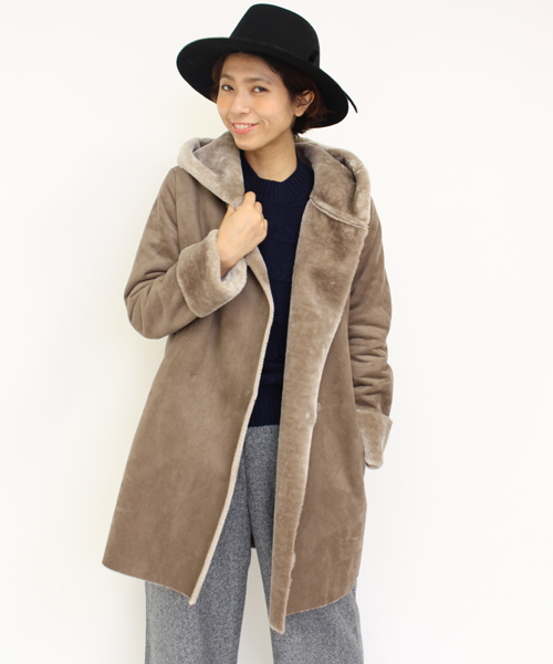 mystic(ミスティック)の「【予約限定★ニットプレゼント】フードムートンコート(ムートンコート・レディース・ブラウン/モカ/キャメル・FREE)」の3枚目の写真