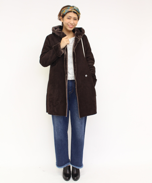mystic(ミスティック)の「【予約限定★ニットプレゼント】フードムートンコート(ムートンコート・レディース・ブラウン/モカ/キャメル・FREE)」の5枚目の写真