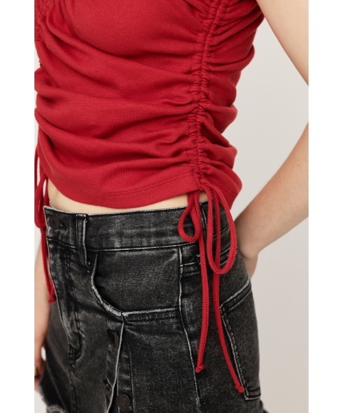 SLY（スライ）の「【再入荷】DROST GATHER COMPACT TOPS ドロスト ギャザー コンパクト トップス（Tシャツ/カットソー・レディース・ブラック/ホワイト/レッド/杢グレー・FREE）」の5枚目の写真