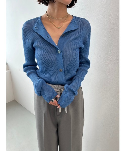 BLACK BY MOUSSY（ブラックバイマウジー）の「sheer knit cardigan(シアーニットカーディガン)（カーディガン/ボレロ・レディース・ブラック/ボルドー/ブルー/オフホワイト・FREE）」の6枚目の写真