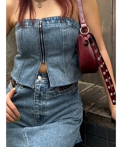 EVRIS（エヴリス）の「ジップデニムビスチェ（キャミソール・レディース・ブラック/ブルー・FREE）」の12枚目の写真