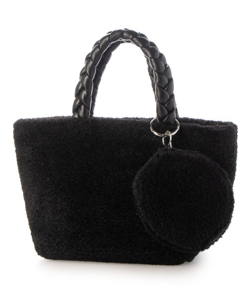 cache cache（カシュ カシュ）の「カシュカシュ cachecache / ブレイドハンドルボアミニトート（トートバッグ・レディース・グレー/アイボリー/ブラック・FREE）」の2枚目の写真