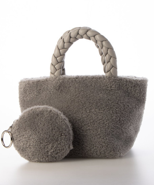 cache cache（カシュ カシュ）の「カシュカシュ cachecache / ブレイドハンドルボアミニトート（トートバッグ・レディース・グレー/アイボリー/ブラック・FREE）」の7枚目の写真