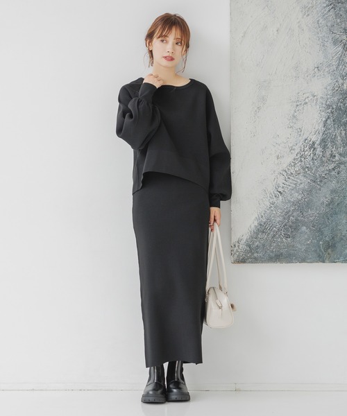 mysty woman（ミスティウーマン）の「ソフトタッチナローニットスカート 152985（スカート・レディース・ブラック/オフホワイト/ブルー・FREE）」の7枚目の写真