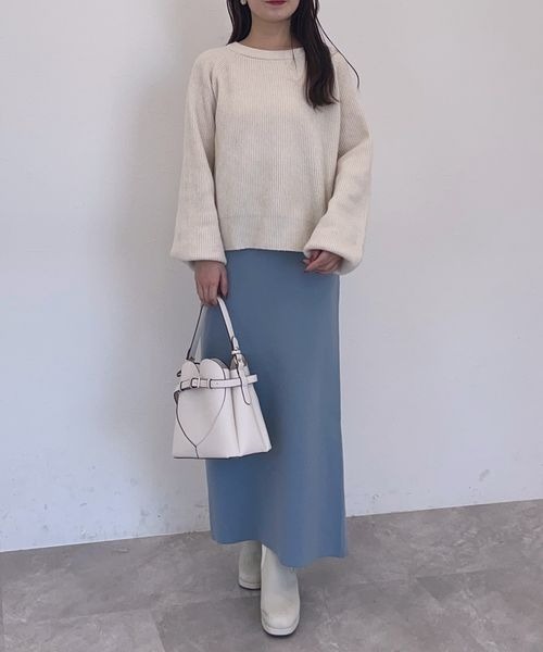 mysty woman（ミスティウーマン）の「ソフトタッチナローニットスカート 152985（スカート・レディース・ブラック/オフホワイト/ブルー・FREE）」の21枚目の写真