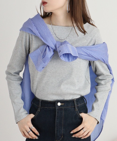 atONE(アットワン)の「2×2リブボートネックカット(Tシャツ/カットソー・レディース・ベージュ/ブラック/カーキ/オフホワイト/杢グレー・L/LL/3L/4L/M)」の12枚目の写真