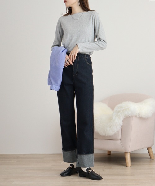 atONE(アットワン)の「2×2リブボートネックカット(Tシャツ/カットソー・レディース・ベージュ/ブラック/カーキ/オフホワイト/杢グレー・L/LL/3L/4L/M)」の14枚目の写真