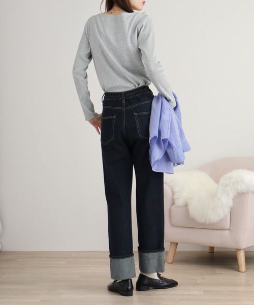 atONE(アットワン)の「2×2リブボートネックカット(Tシャツ/カットソー・レディース・ベージュ/ブラック/カーキ/オフホワイト/杢グレー・L/LL/3L/4L/M)」の15枚目の写真