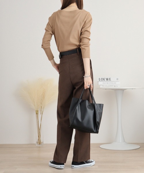 atONE(アットワン)の「2×2リブボートネックカット(Tシャツ/カットソー・レディース・ベージュ/ブラック/カーキ/オフホワイト/杢グレー・L/LL/3L/4L/M)」の20枚目の写真