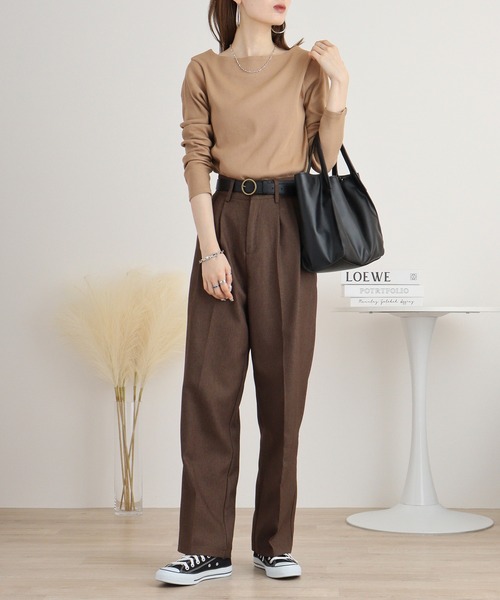 atONE(アットワン)の「2×2リブボートネックカット(Tシャツ/カットソー・レディース・ベージュ/ブラック/カーキ/オフホワイト/杢グレー・L/LL/3L/4L/M)」の19枚目の写真