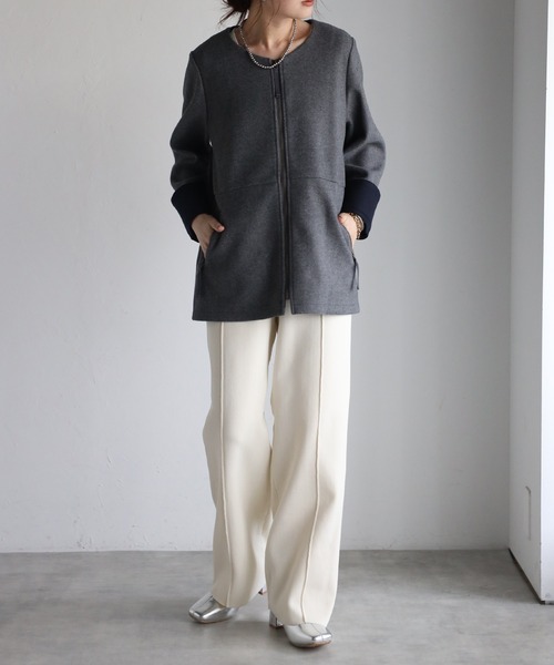 美品★ADORE｜デザインポケット ウール ノーカラージャケット セール】 ウールアムンゼンノーカラージャケット （テーラード