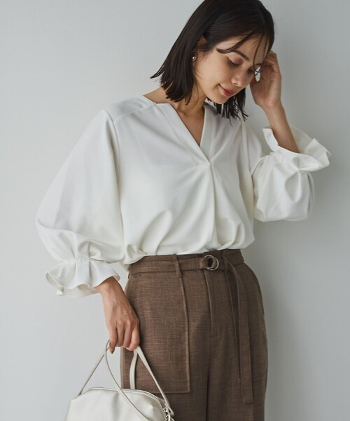 RONEL(ロネル)の「イージージョーゼットスキッパーカットソー(Tシャツ/カットソー・レディース・ブラック/オフホワイト/ライトグレー/ネイビー・S/M/L)」の2枚目の写真