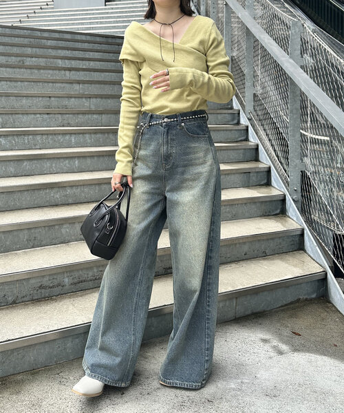 mline（エムライン）の「[mline]オフショルニット（ニット/セーター・レディース・チャコールグレー/ブラック/アイボリー/グリーン系その他/ピンク・FREE）」の6枚目の写真