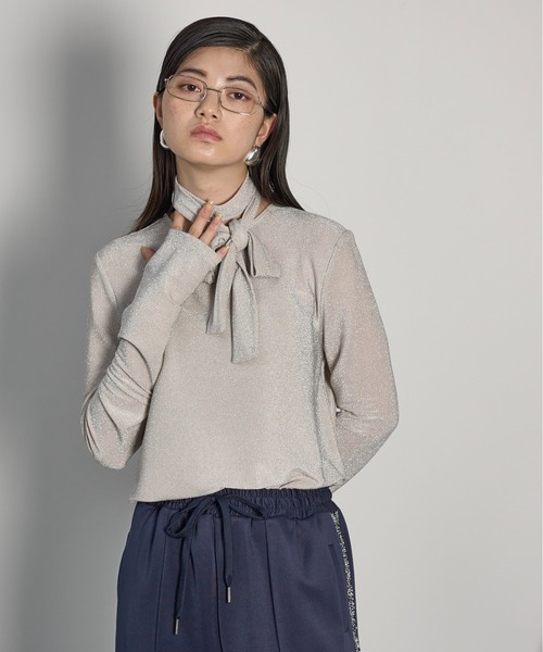 THE YOn(ザヨン)の「ボウタイセットグリッターフィンガーホールトップス(Tシャツ/カットソー・レディース・アイボリー/ミント/ブラック×シルバー/シルバー・FREE)」の13枚目の写真