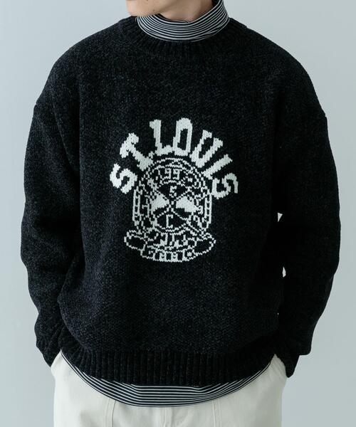 セール】カレッジロゴ モール クルーネック ニット（ニット/セーター