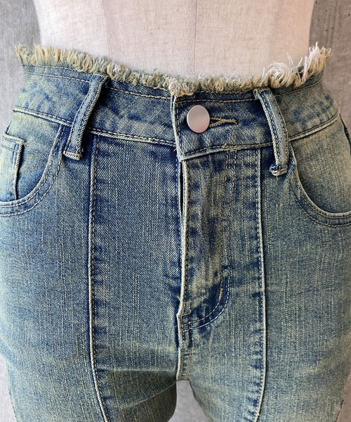 meJane(ミージェーン)の「ヴィンテージ加工 セミフレアデニムパンツ(デニムパンツ・レディース・ダークブルー・L/M/S)」の11枚目の写真