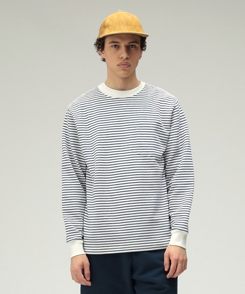 BEAMS PLUS（ビームスプラス）の「インレイ ストライプ ポケット Tシャツ（Tシャツ/カットソー・メンズ・オフホワイト/ネイビー・XL/L/M/S/XX-LARGE）」の3枚目の写真