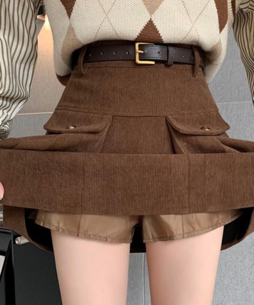 Ritzy（リッツィー）の「ベルト付き コーデュロイ プリーツミニスカート（スカート・レディース・ブラック/ブラウン・S/L/M）」の6枚目の写真