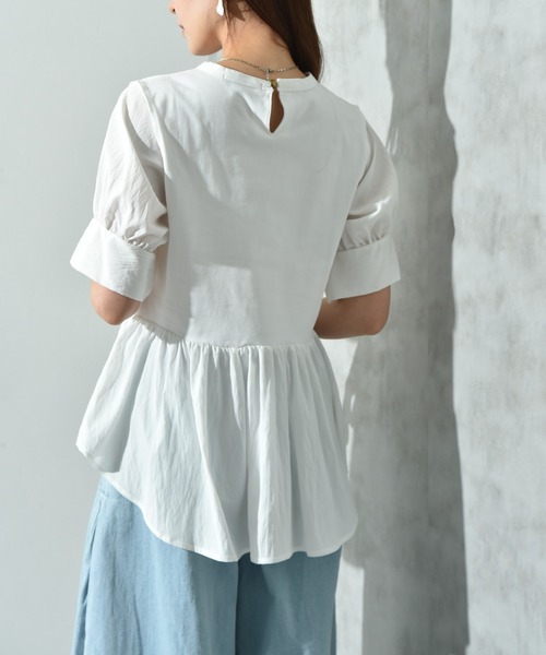 INTERPLANET（インタープラネット）の「異素材使い半袖プルオーバー（Tシャツ/カットソー・レディース・ブラウン/チャコールグレー/オフホワイト・FREE）」の5枚目の写真