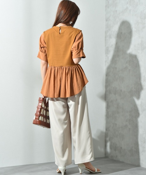 INTERPLANET（インタープラネット）の「異素材使い半袖プルオーバー（Tシャツ/カットソー・レディース・ブラウン/チャコールグレー/オフホワイト・FREE）」の17枚目の写真