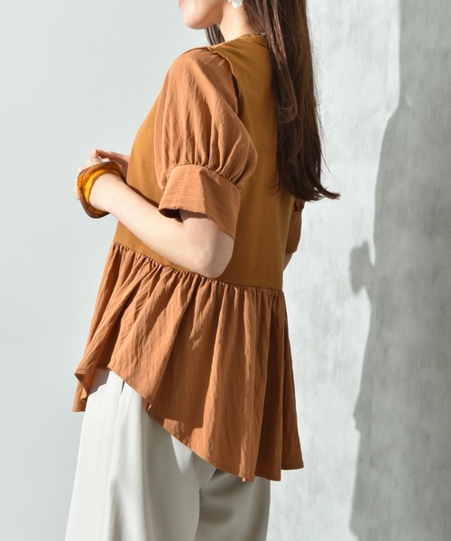 INTERPLANET（インタープラネット）の「異素材使い半袖プルオーバー（Tシャツ/カットソー・レディース・ブラウン/チャコールグレー/オフホワイト・FREE）」の22枚目の写真