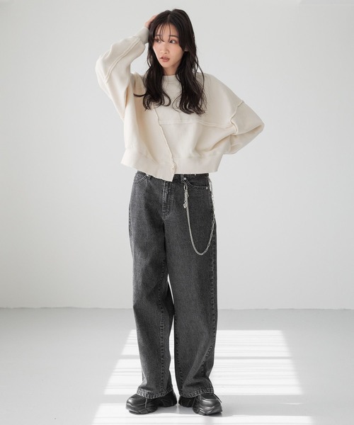 LOWRYS FARM(ローリーズファーム)の「リメイクキモウウラケPOLS 250344(スウェット・レディース・グレー/グレー系その他/アイボリー/レッド・LONG/SHORT)」の6枚目の写真