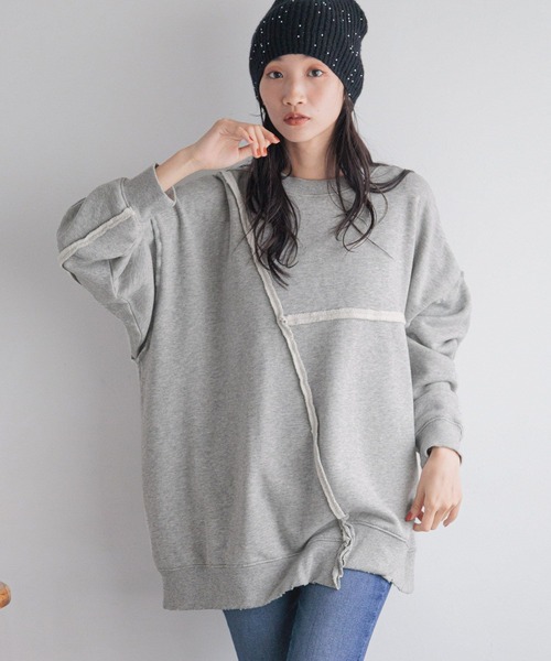 LOWRYS FARM(ローリーズファーム)の「リメイクキモウウラケPOLS 250344(スウェット・レディース・グレー/グレー系その他/アイボリー/レッド・LONG/SHORT)」の15枚目の写真