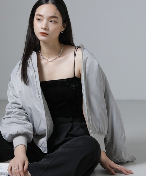 NANO universe（ナノユニバース）の「カップ付きベロアキャミソール（キャミソール・レディース・アイボリー/ブラック/グレー・FREE）」の15枚目の写真