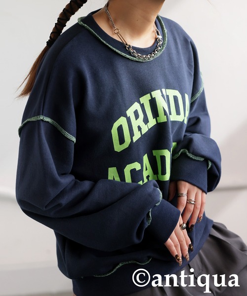 antiqua(アンティカ)の「ロゴスウェット(スウェット・レディース・杢グレー/ネイビー・ONESIZE)」の16枚目の写真