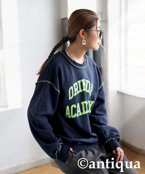 antiqua(アンティカ)の「ロゴスウェット(スウェット・レディース・杢グレー/ネイビー・ONESIZE)」の3枚目の写真