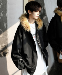 【neos】ルーズシルエット 襟フェイクファー ジップ フード パーカー