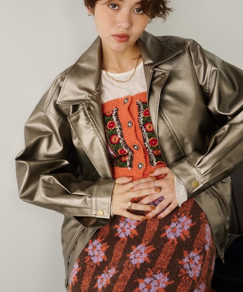 セール】オーバーエコレザーブルゾン（ライダースジャケット