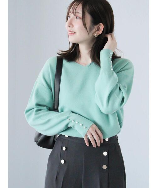 Te chichi TERRASSE(テチチテラス)の「もちもちミラノリブVネックニット(ニット/セーター・レディース・グレー/ブルー/ピンク/オフホワイト・F)」の3枚目の写真